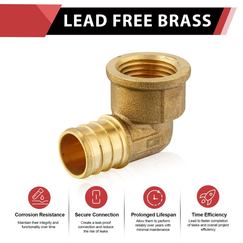 EFIELD (Pack of 5) EFIELD Pex 3/4"x 1/2" Female Threaded NPT Elbow Adapter Brass Crimp Fittings,(PEX1807301-5PCS) - Image 3